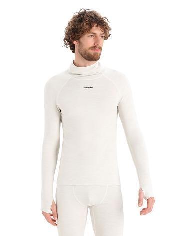 Men's Icebreaker MerinoFine™ Long Sleeve Roll Neck Base Layers Ecru Heather | CA 1604BEXC